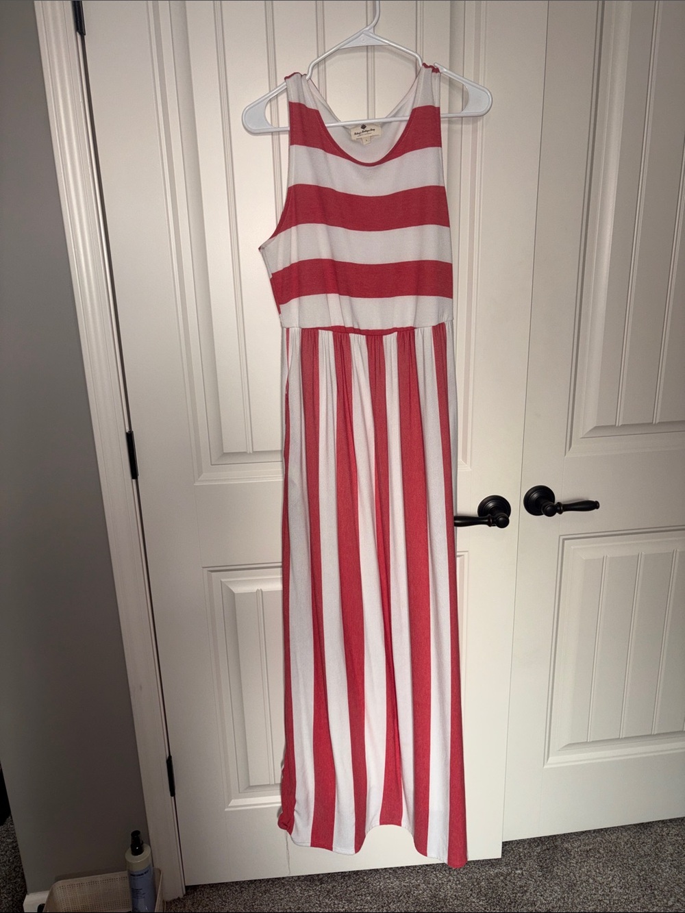 Red and White Striped Sleeveless Maxi Dress